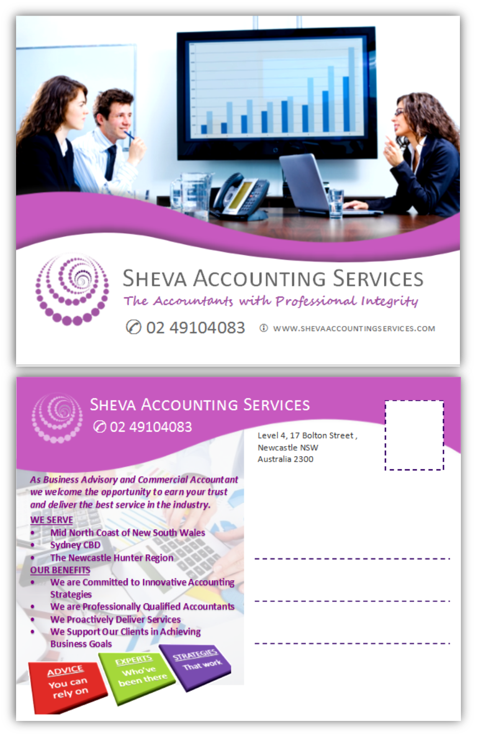 Postcard Design by citygirl17 for Sheva Accounting Services | Design #9247791