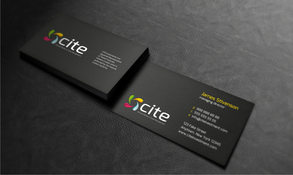 Diseño de Tarjeta de Presentación por Atvento Graphics para CITE Investments | Diseño #2033619