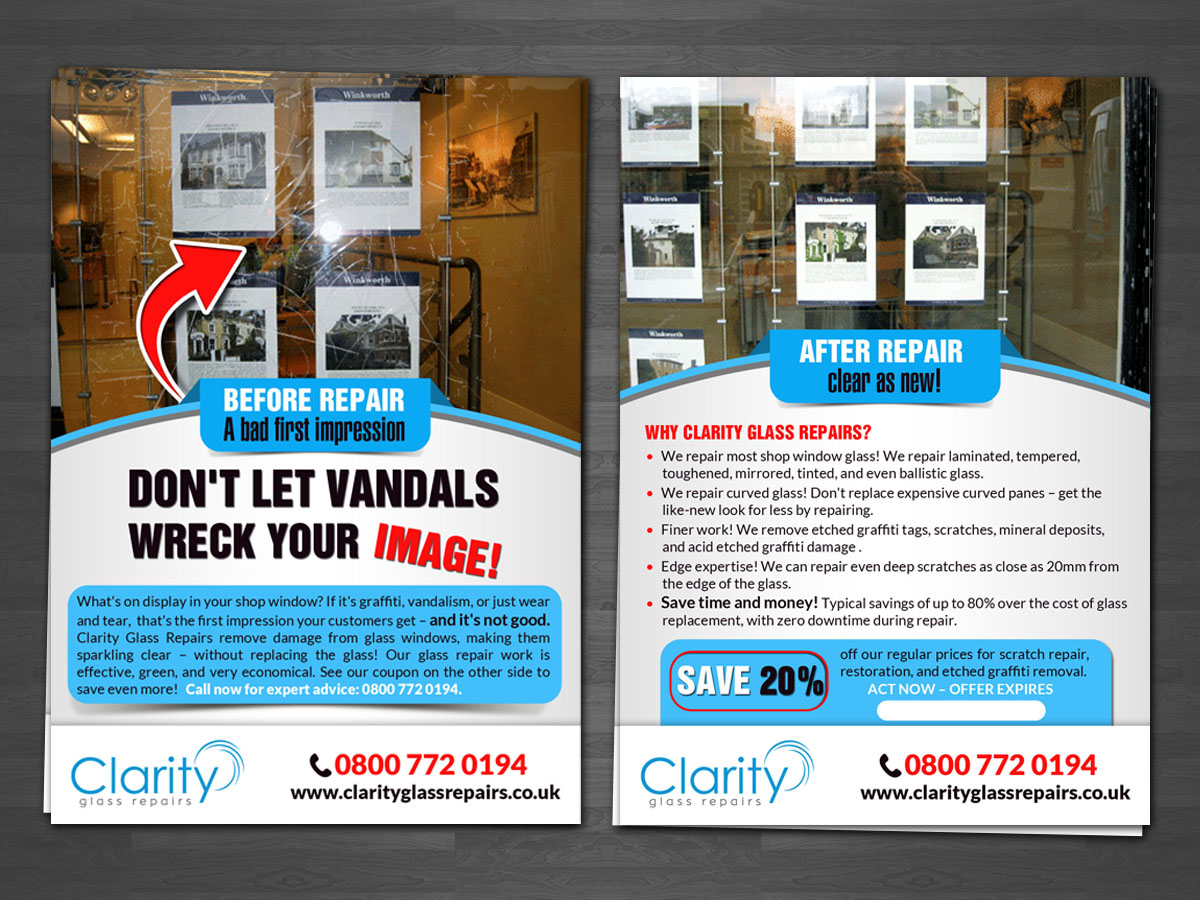 Flyer Design by hih7 for Clarity Glass Repairs | Design: #9272477