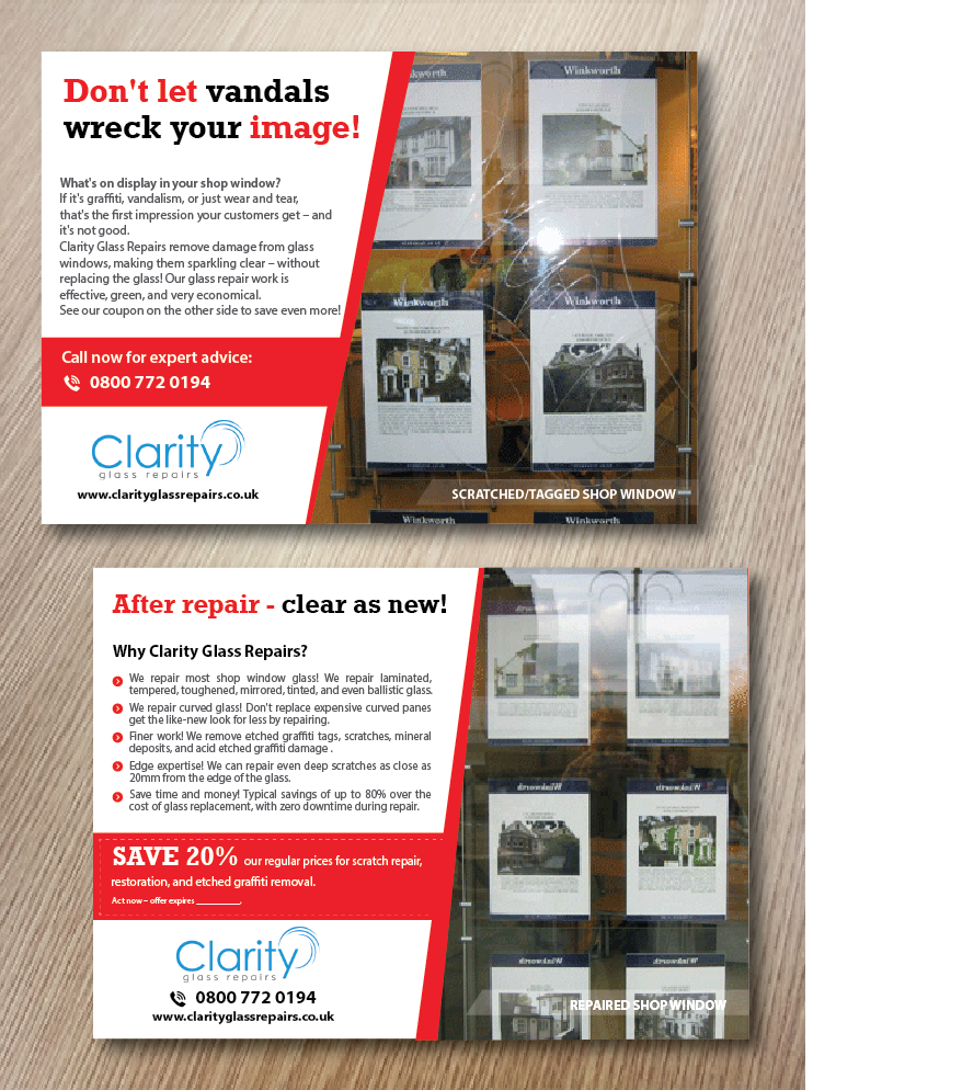 Flyer Design by alex989 for Clarity Glass Repairs | Design #9250037