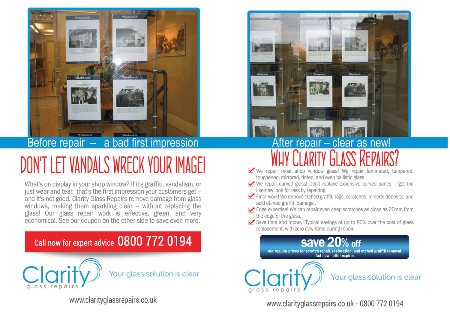 Flyer Design by leuchi for Clarity Glass Repairs | Design #9279594