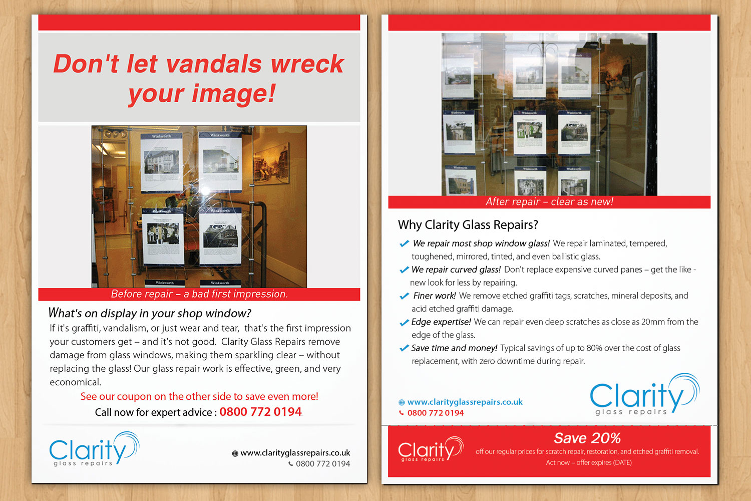 Flyer Design by Aether Designs for Clarity Glass Repairs | Design #9253553