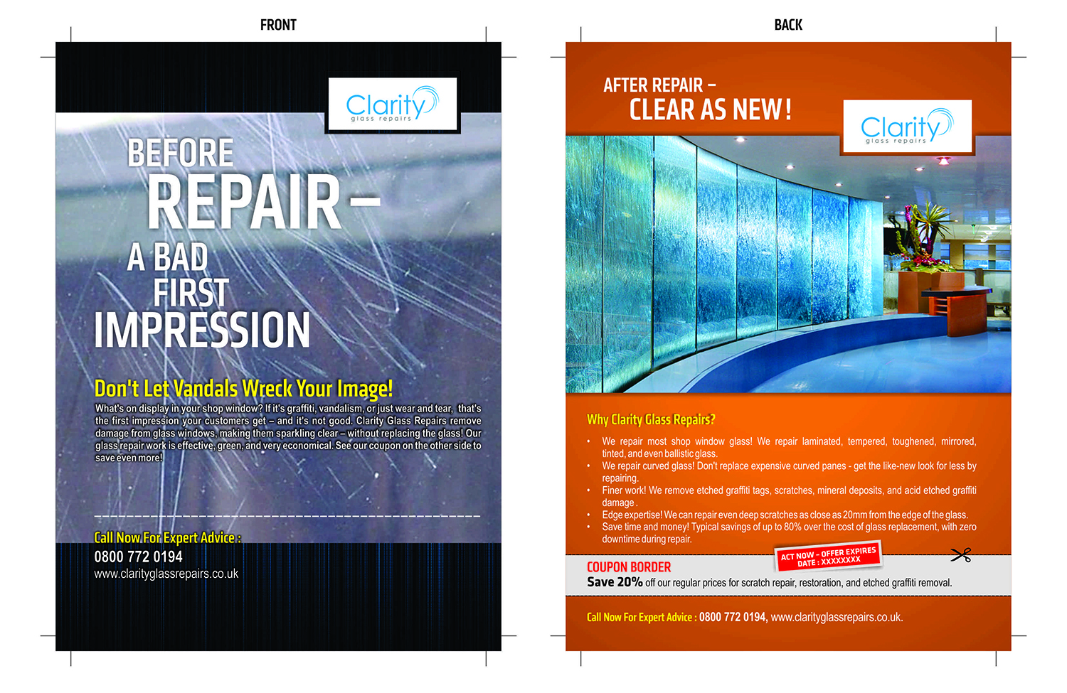 Flyer Design by Rauvi for Clarity Glass Repairs | Design #9298653