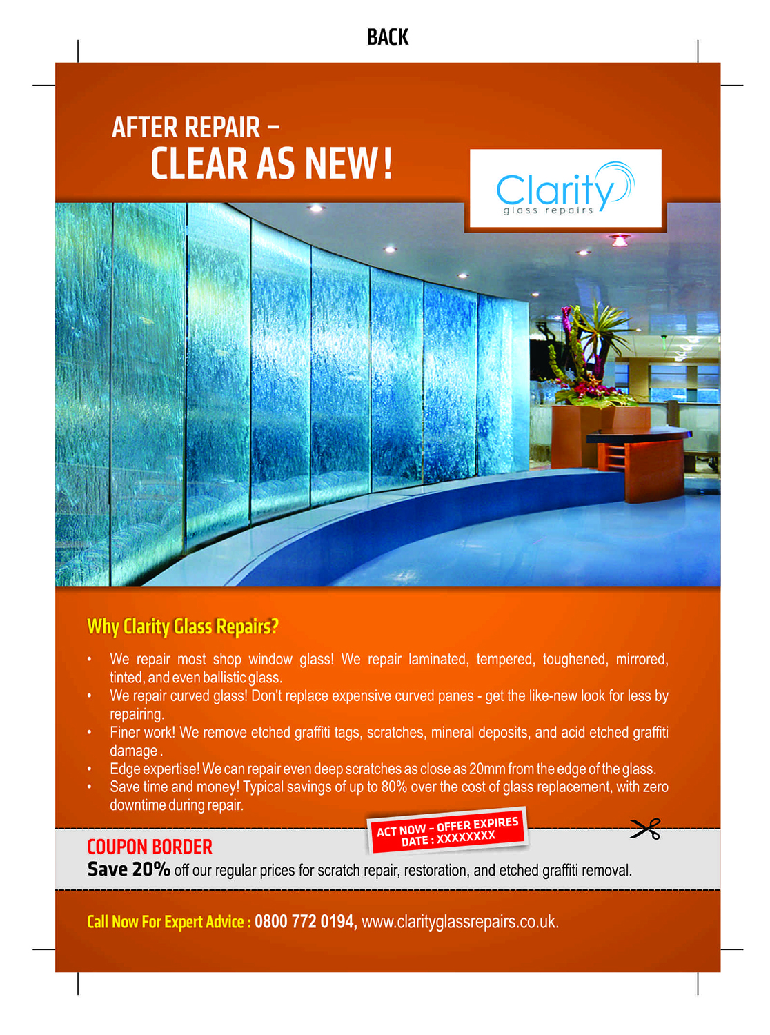 Flyer Design by Rauvi for Clarity Glass Repairs | Design #9298654