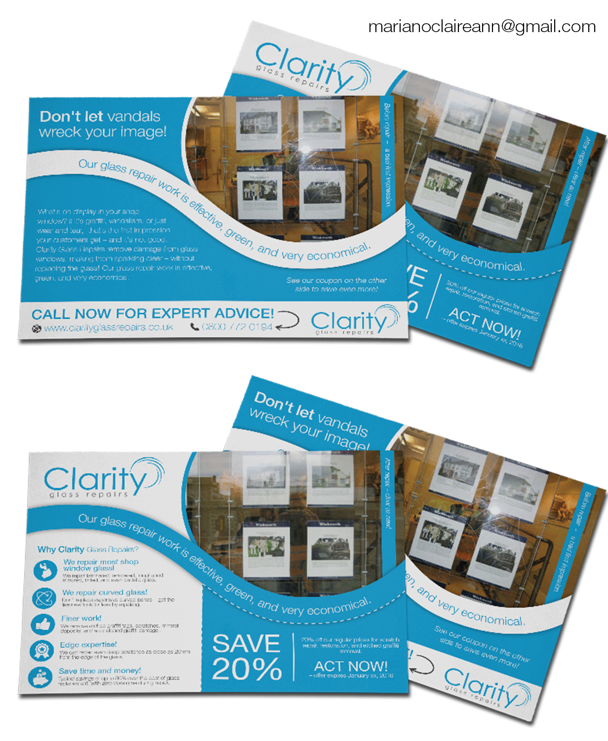 Flyer Design by Claireative for Clarity Glass Repairs | Design #9251060