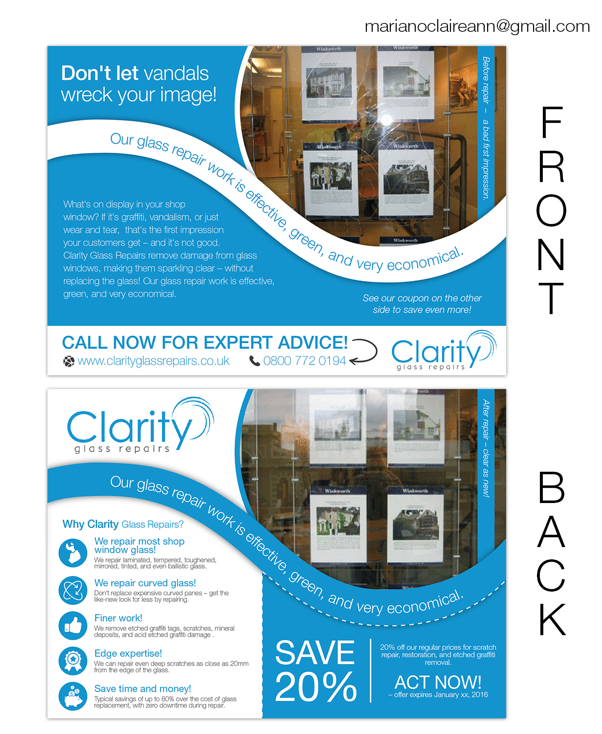 Flyer Design by Claireative for Clarity Glass Repairs | Design #9251062