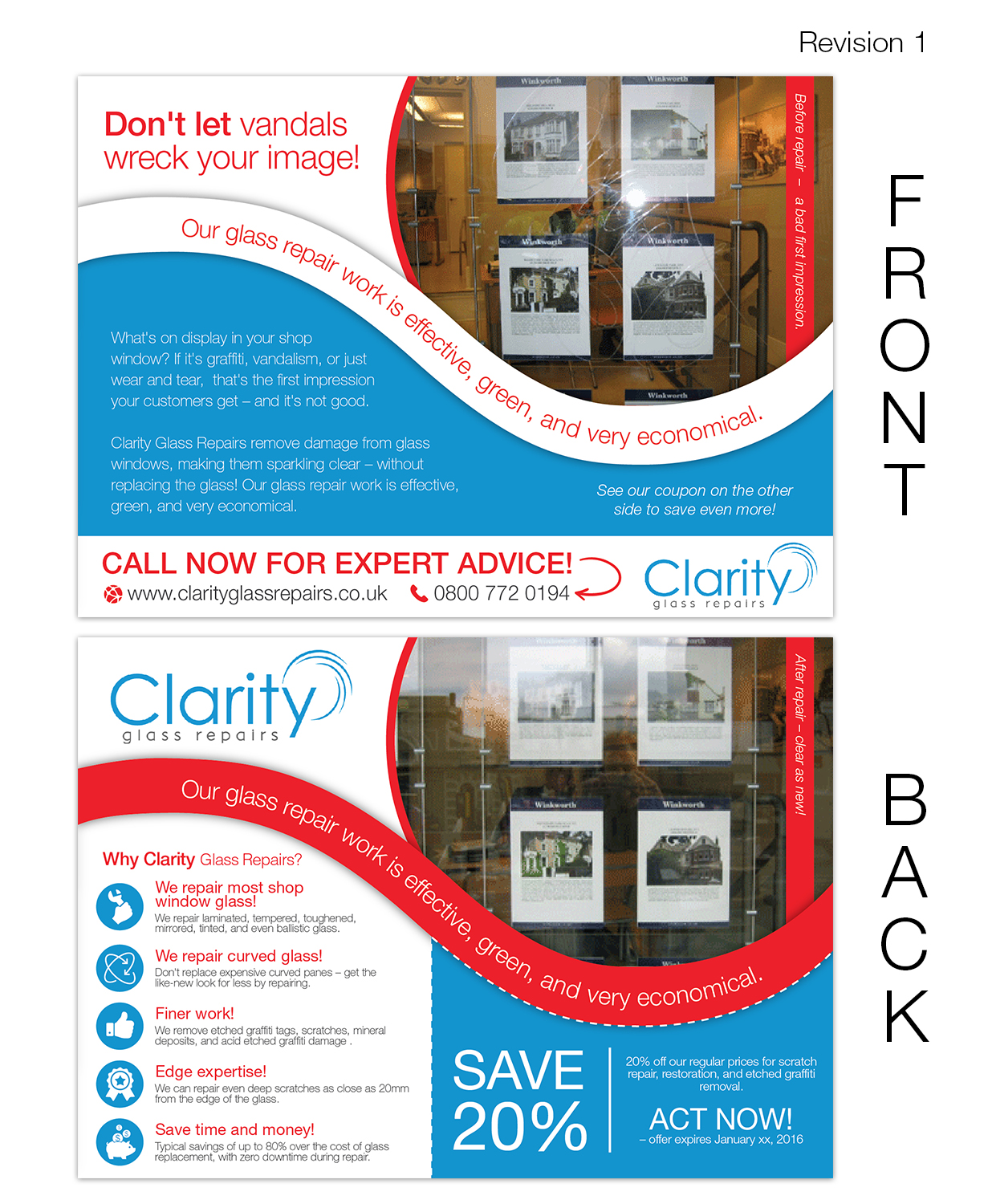 Design de Flyer par Claireative pour Clarity Glass Repairs | Design #9255319