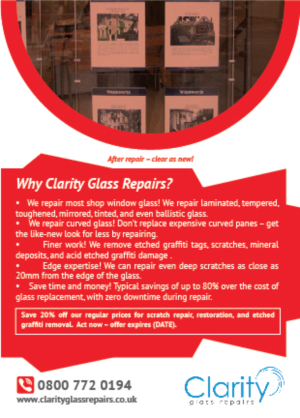 Flyer Design by Logo Xtudio for Clarity Glass Repairs | Design: #9260924