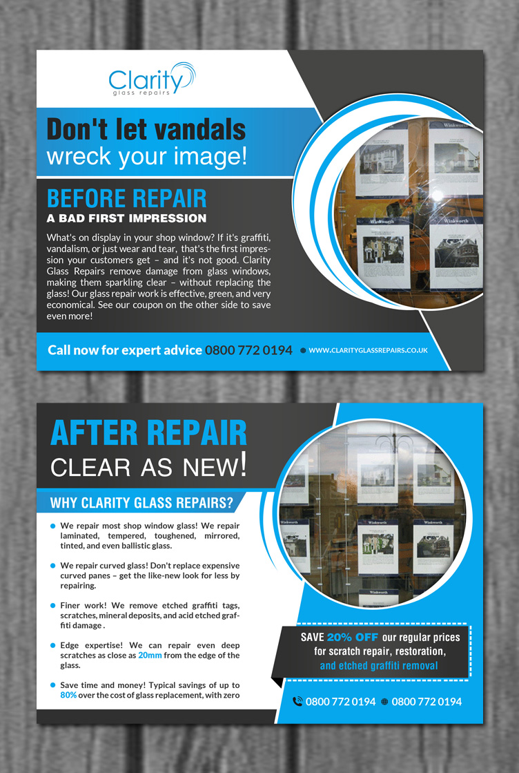 Flyer Design by creative.bugs for Clarity Glass Repairs | Design #9248283