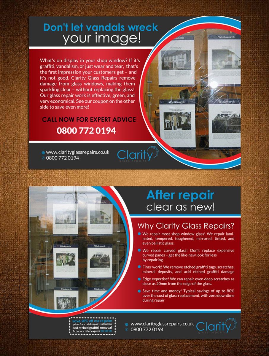 Flyer Design by creative.bugs for Clarity Glass Repairs | Design #9264075