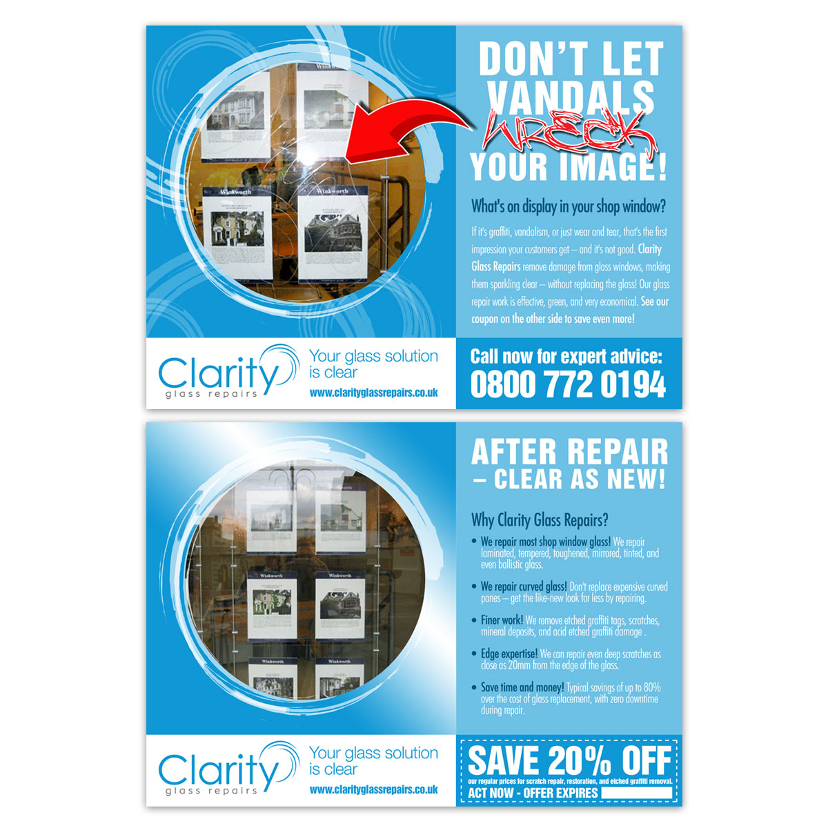 Flyer-Design von MustardMike für Clarity Glass Repairs | Design #9250673