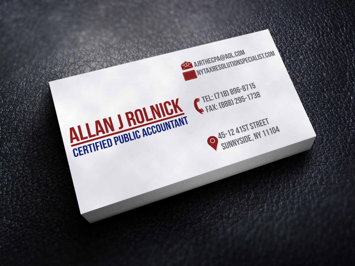 Business Card Design by ernestsegovia for Allan J Rolnick, CPA | Design #9333776
