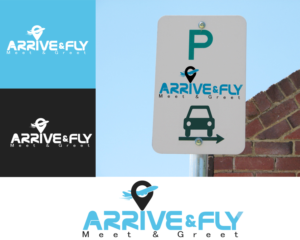 main text: 'Arrive & Fly'. other small text: 'Meet & Greet' | Logo Design by mrs creative