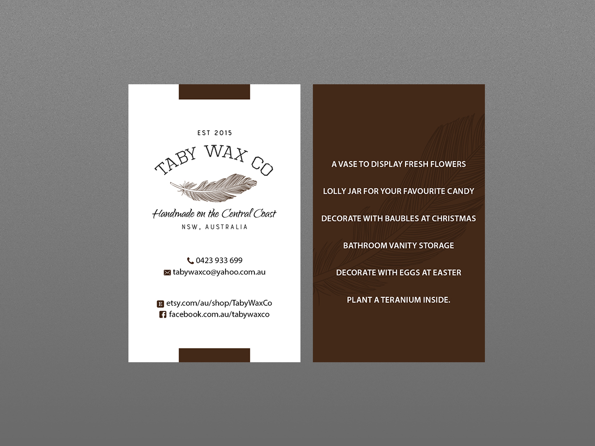 Visitenkarten-Design von Creations Box 2015 für Taby Wax Co | Design #9334242