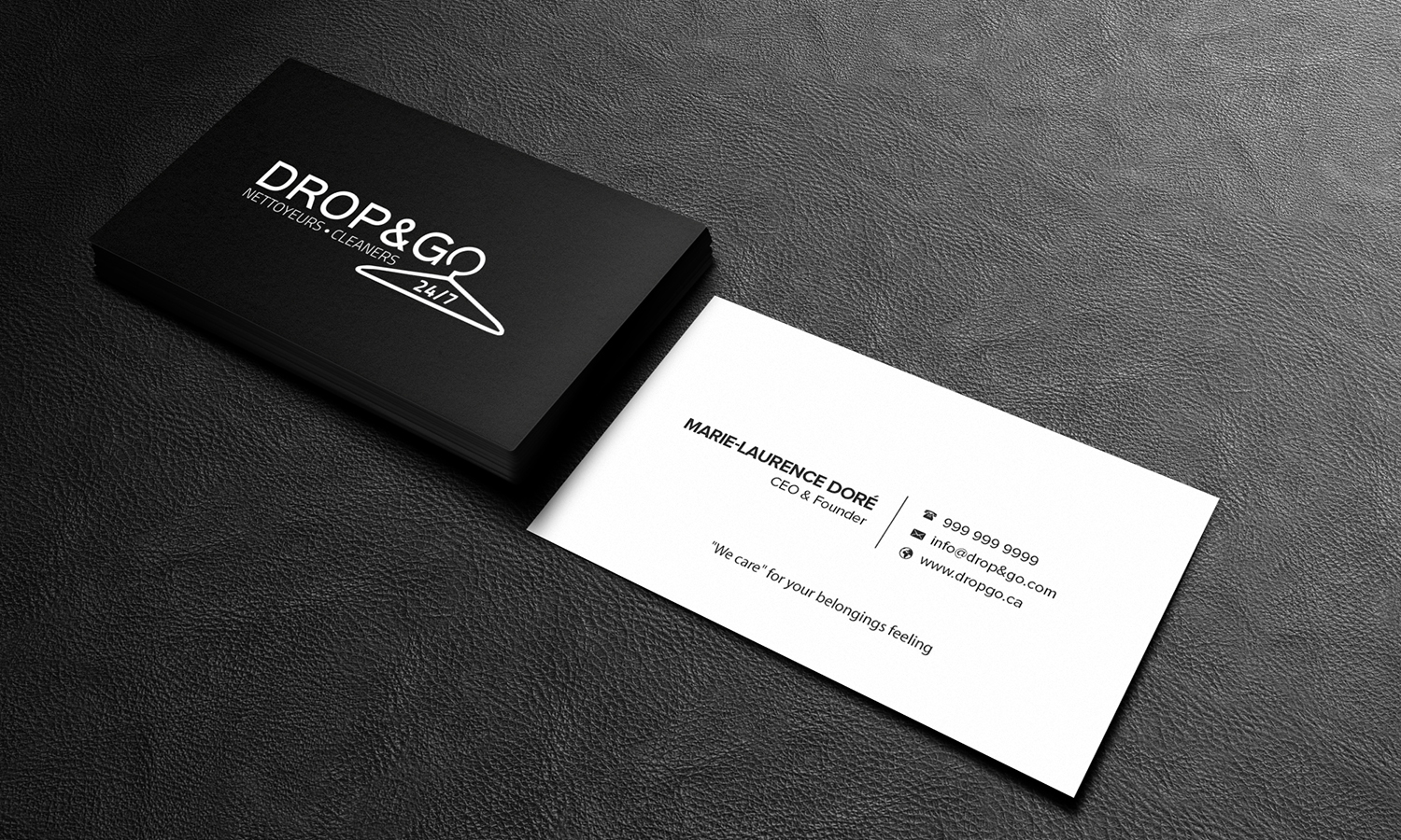 modern professional dry cleaning business card design for drop go