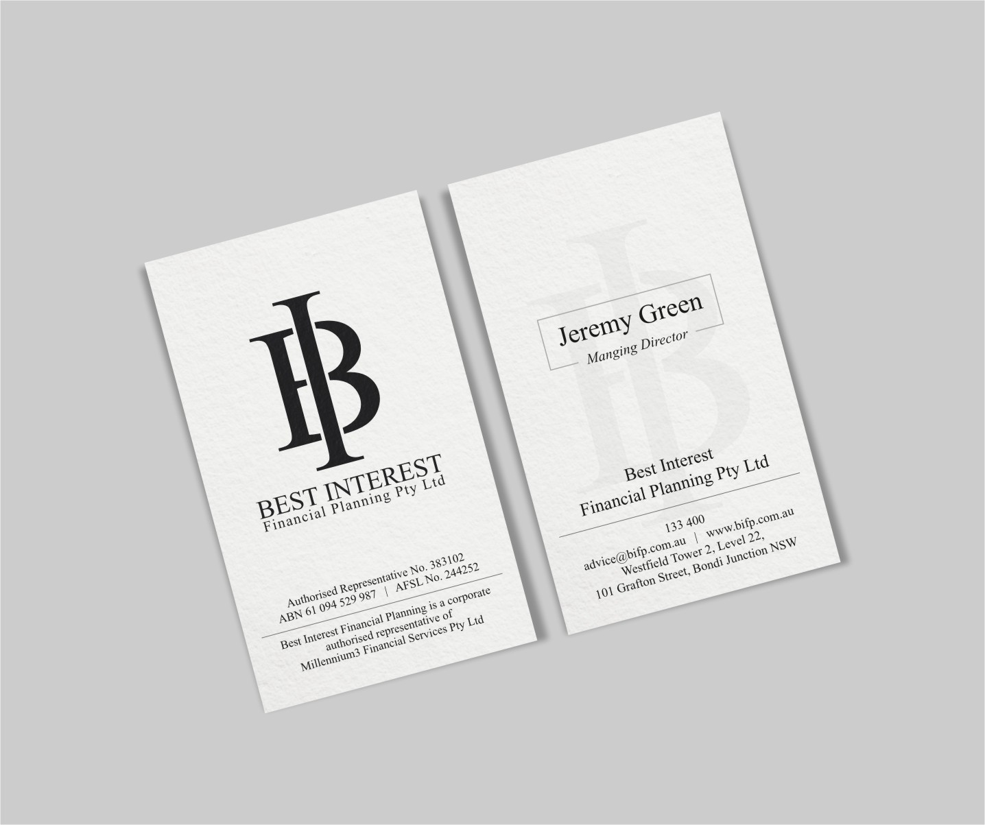 Business Card Design by INDIAN_Ashok for Best Interest Financial Planning Pty Ltd | Design #9507191