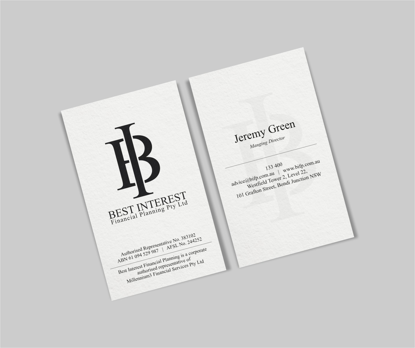 Business Card Design by INDIAN_Ashok for Best Interest Financial Planning Pty Ltd | Design #9507192