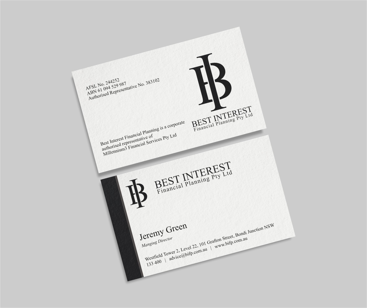 Business Card Design by INDIAN_Ashok for Best Interest Financial Planning Pty Ltd | Design #9507196