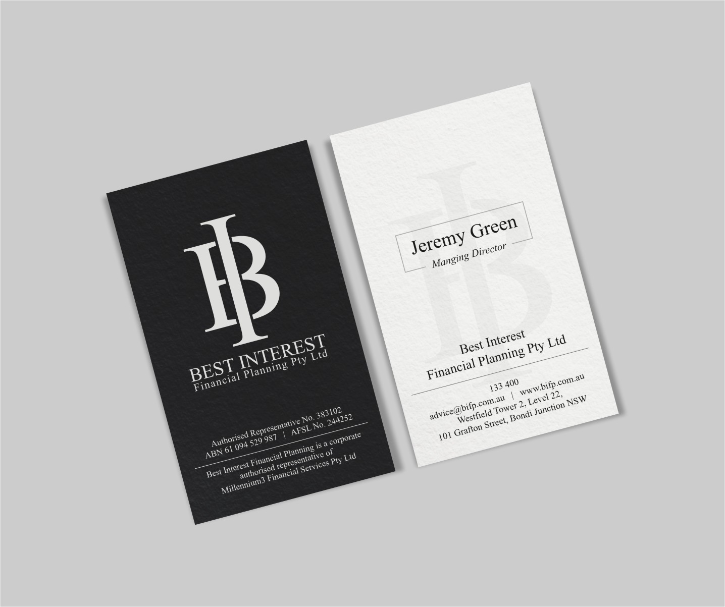 Business Card Design by INDIAN_Ashok for Best Interest Financial Planning Pty Ltd | Design #9507197