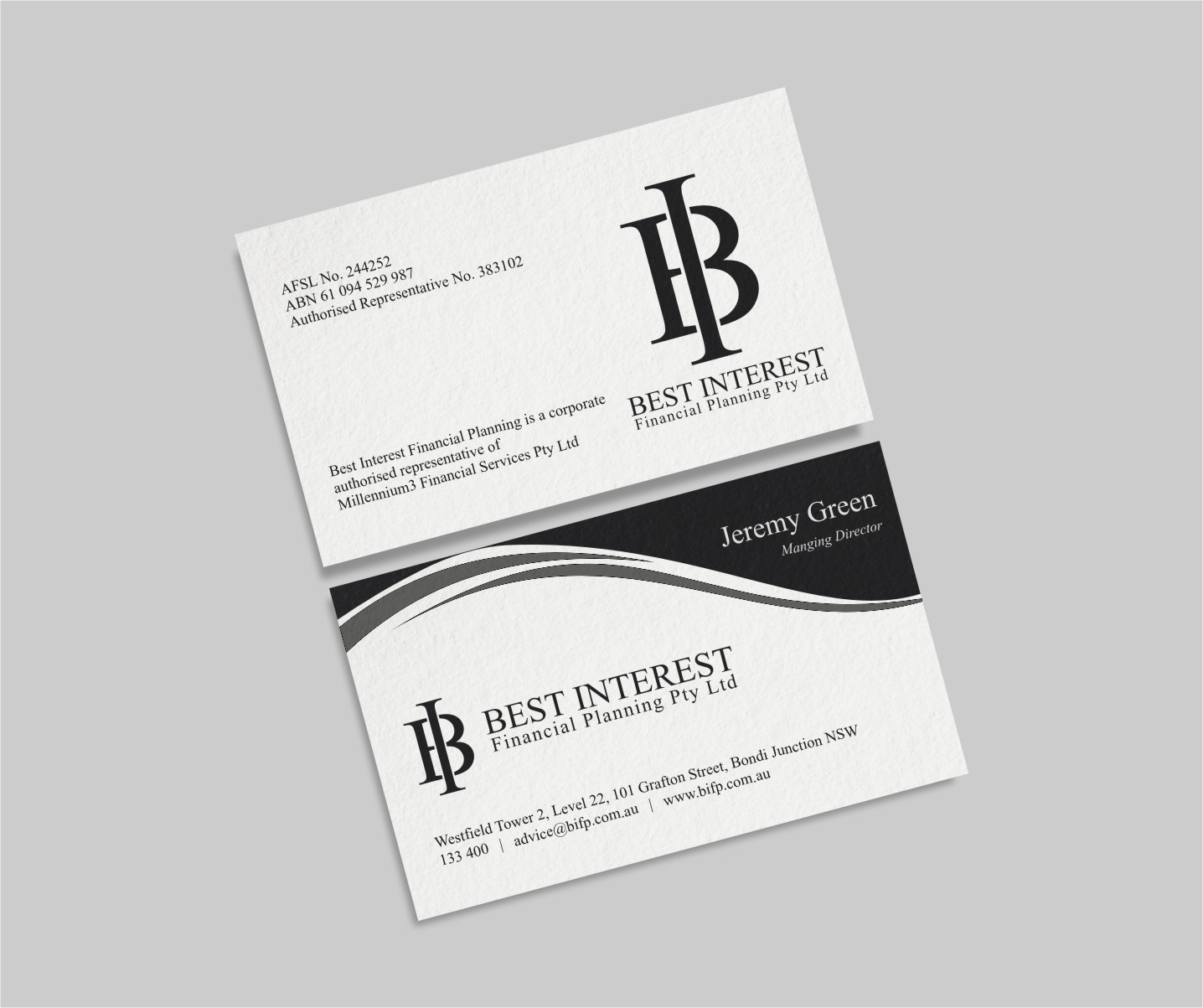 Business Card Design by INDIAN_Ashok for Best Interest Financial Planning Pty Ltd | Design #9507202