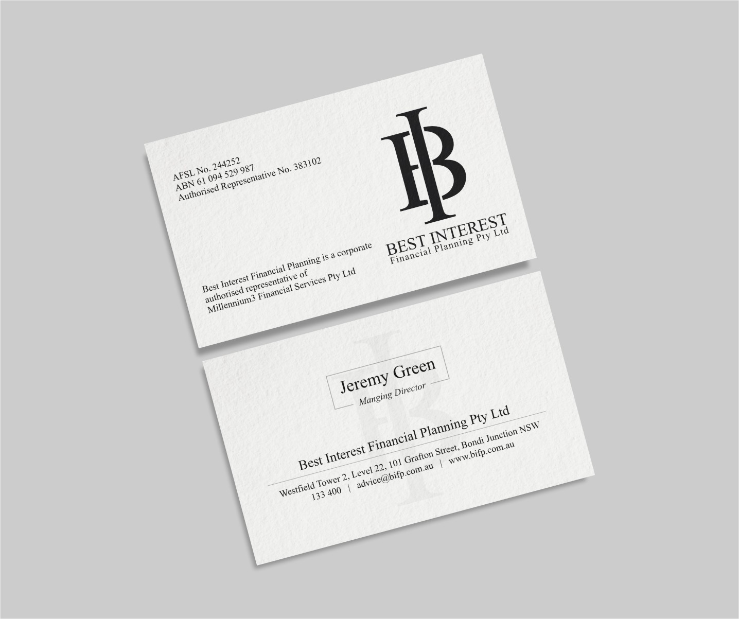 Business Card Design by INDIAN_Ashok for Best Interest Financial Planning Pty Ltd | Design #9507206