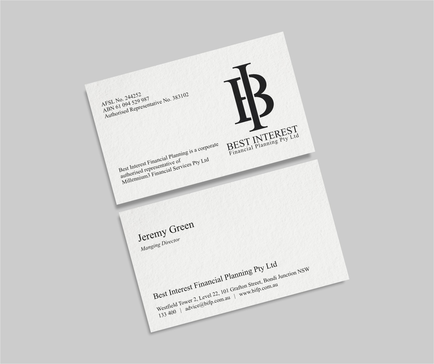 Diseño de Tarjeta de Presentación por INDIAN_Ashok para Best Interest Financial Planning Pty Ltd | Diseño #9507210