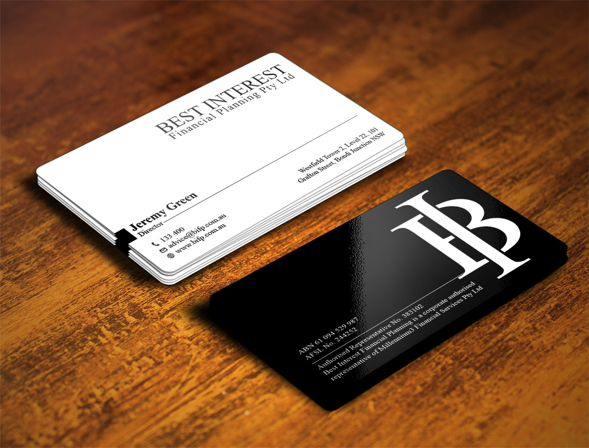 Diseño de Tarjeta de Presentación por Verified artistry (Design garden) para Best Interest Financial Planning Pty Ltd | Diseño #9511144