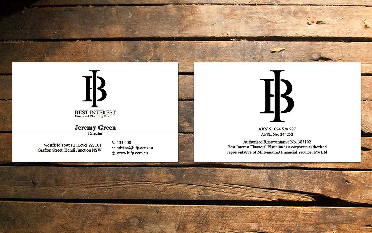 Design de Carte de Visite par Verified artistry (Design garden) pour Best Interest Financial Planning Pty Ltd | Design #9531675