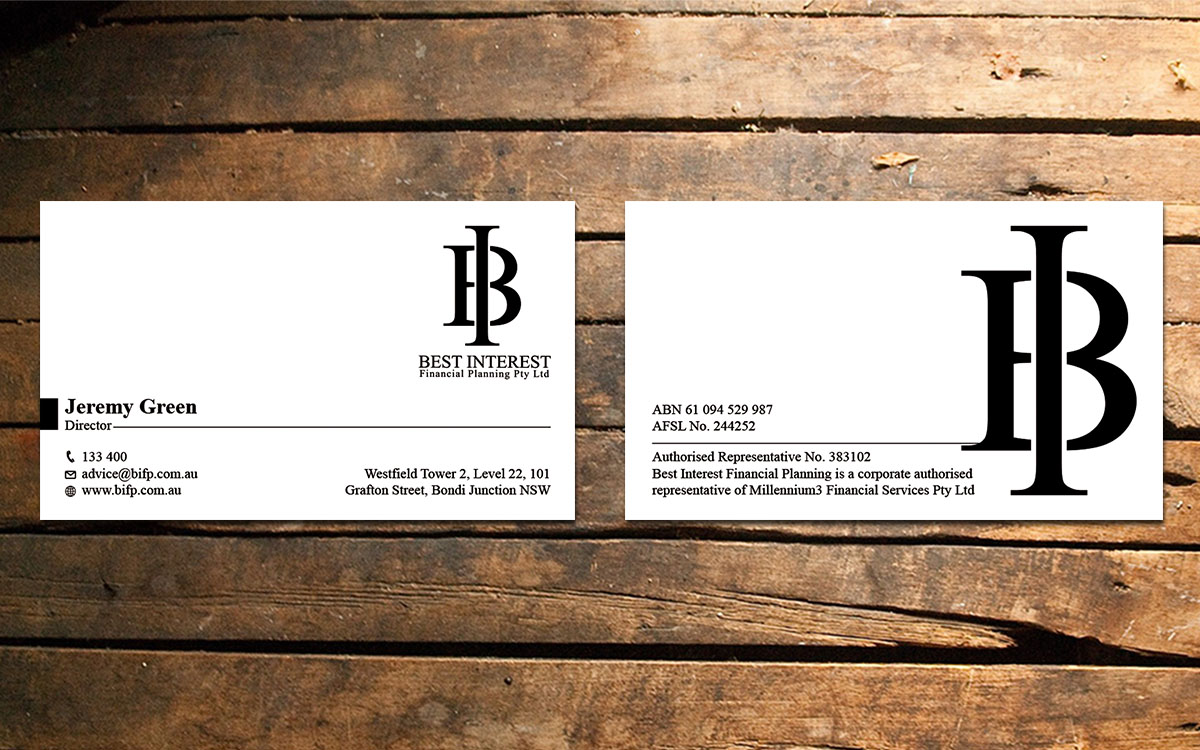 Design de Carte de Visite par Verified artistry (Design garden) pour Best Interest Financial Planning Pty Ltd | Design #9531676