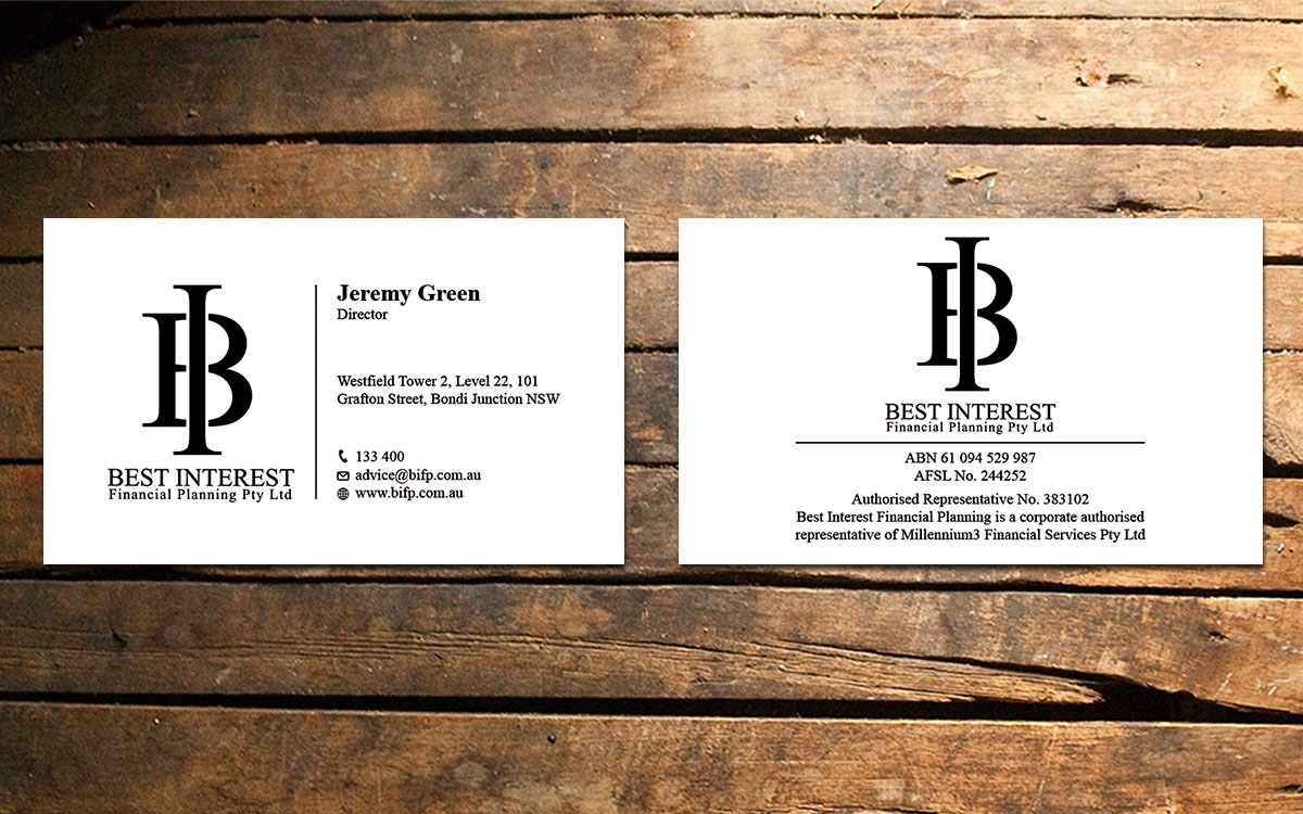 Design de Carte de Visite par Verified artistry (Design garden) pour Best Interest Financial Planning Pty Ltd | Design #9531677
