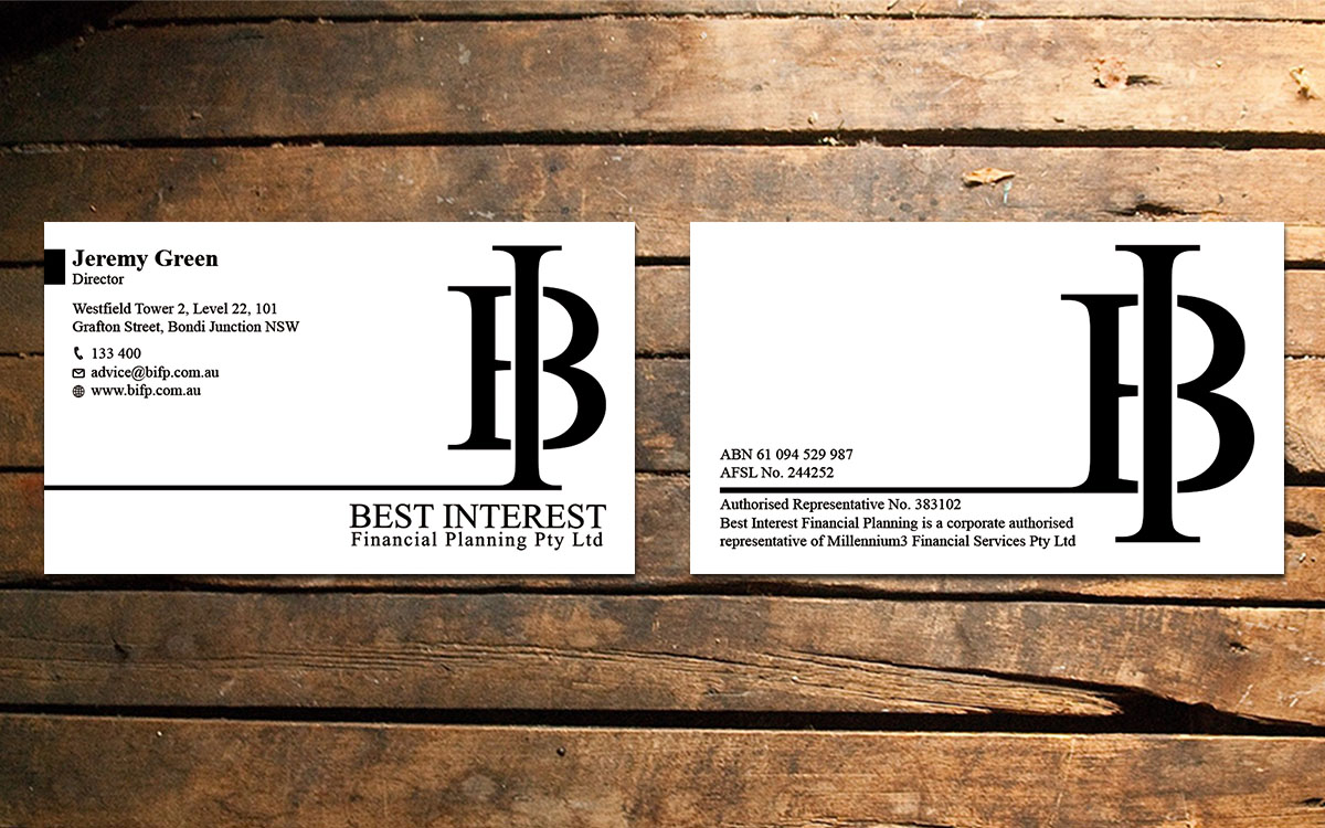Design de Carte de Visite par Verified artistry (Design garden) pour Best Interest Financial Planning Pty Ltd | Design #9531680