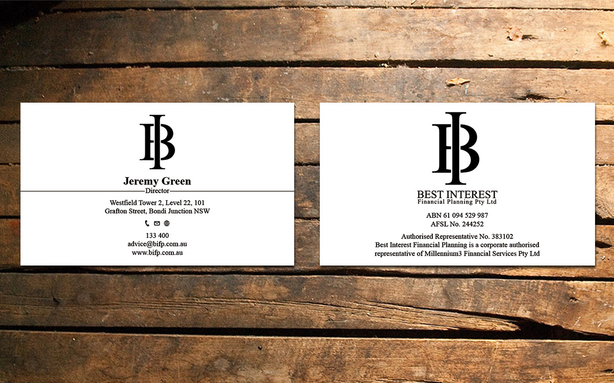 Design de Carte de Visite par Verified artistry (Design garden) pour Best Interest Financial Planning Pty Ltd | Design #9531681