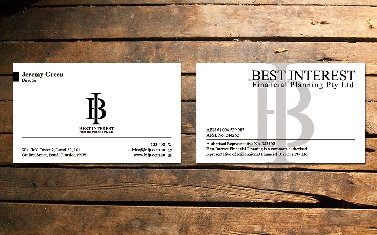 Visitenkarten-Design von Verified artistry (Design garden) für Best Interest Financial Planning Pty Ltd | Design #9531684