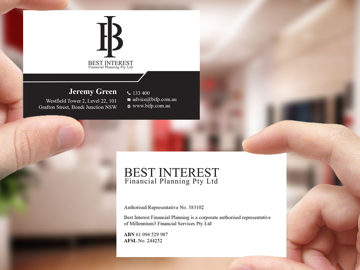 Business Card Design by Creations Box 2015 for Best Interest Financial Planning Pty Ltd | Design #9512412