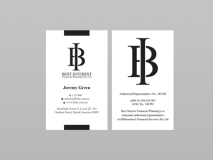 Business Card Design by Creations Box 2015 for Best Interest Financial Planning Pty Ltd | Design: #9512421