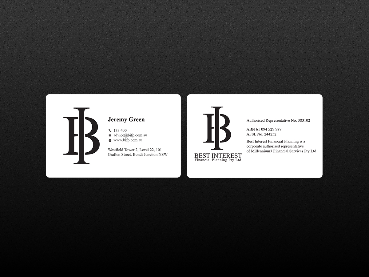 Business Card Design by Creations Box 2015 for Best Interest Financial Planning Pty Ltd | Design #9512424