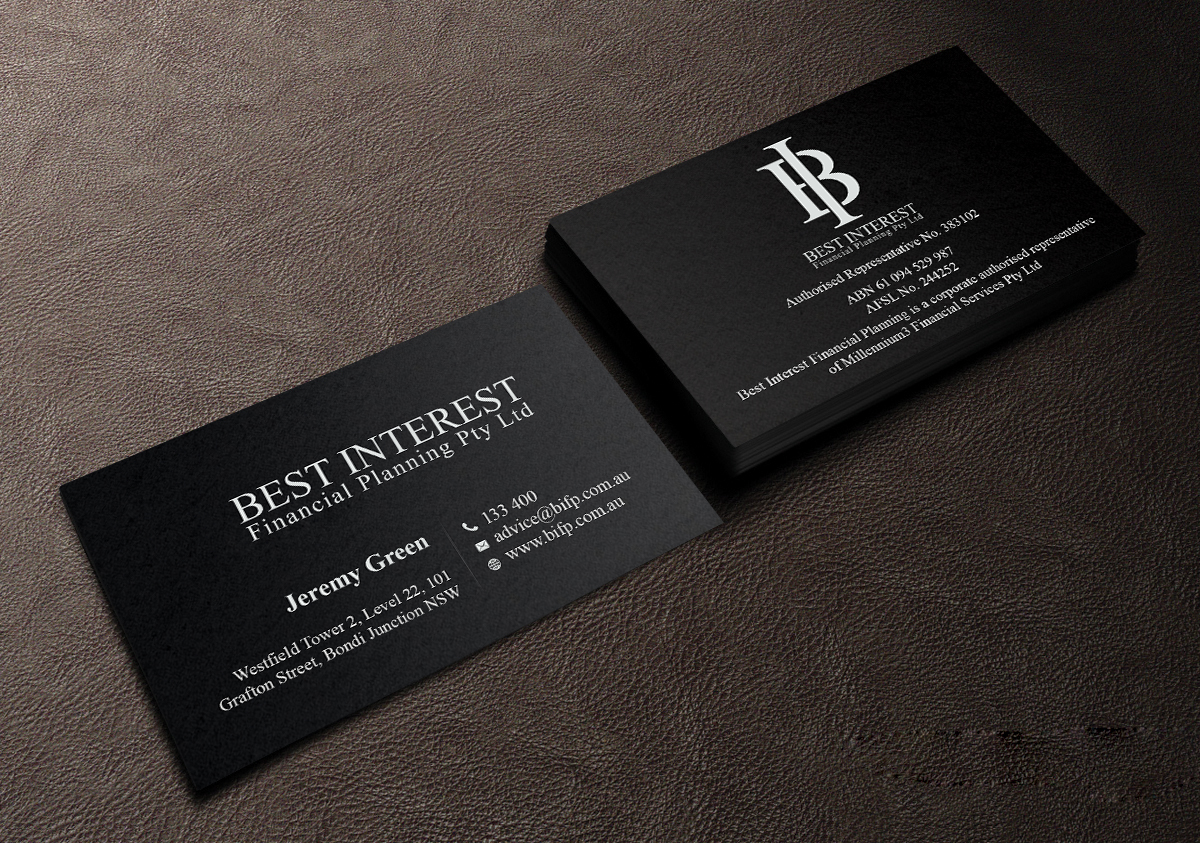 Diseño de Tarjeta de Presentación por Creations Box 2015 para Best Interest Financial Planning Pty Ltd | Diseño #9512427