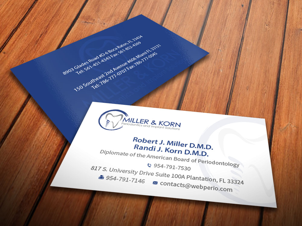 Business Card Design by MediaProductionArt for Miller & Korn Periodontics and Implant Solutions | Design: #9487202