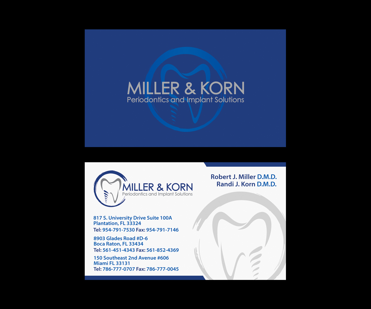 Business Card Design by Ethien for Miller & Korn Periodontics and Implant Solutions | Design #9363681