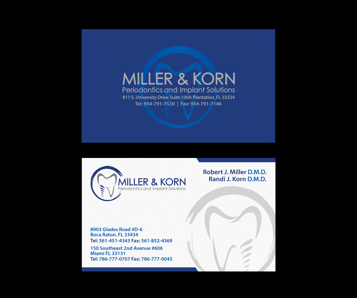 Business Card Design by Ethien for Miller & Korn Periodontics and Implant Solutions | Design #9366193