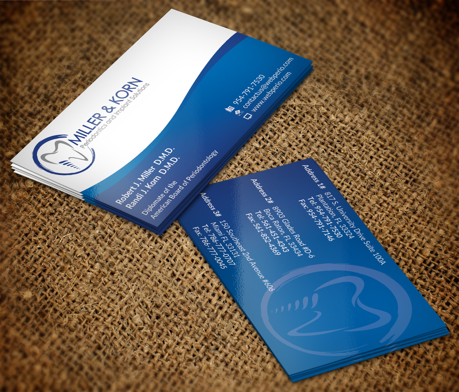 Diseño de Tarjeta de Presentación por AFHUN para Miller & Korn Periodontics and Implant Solutions | Diseño #9377913