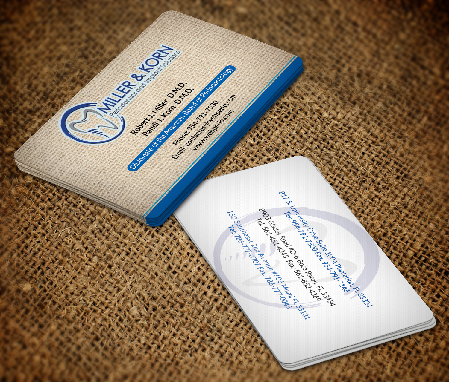 Diseño de Tarjeta de Presentación por AFHUN para Miller & Korn Periodontics and Implant Solutions | Diseño #9377927