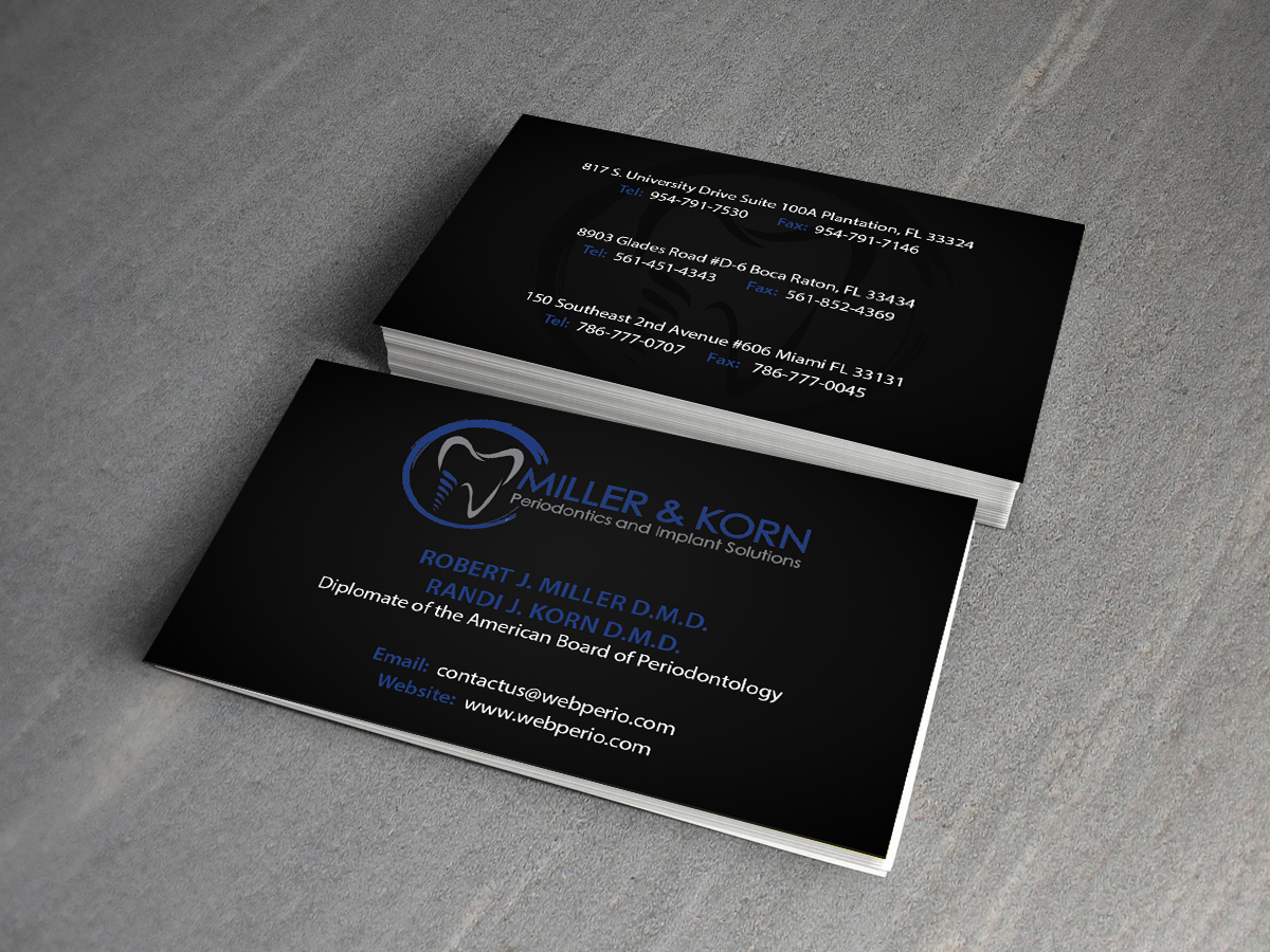 Design de Carte de Visite par Creations Box 2015 pour Miller & Korn Periodontics and Implant Solutions | Design #9372264