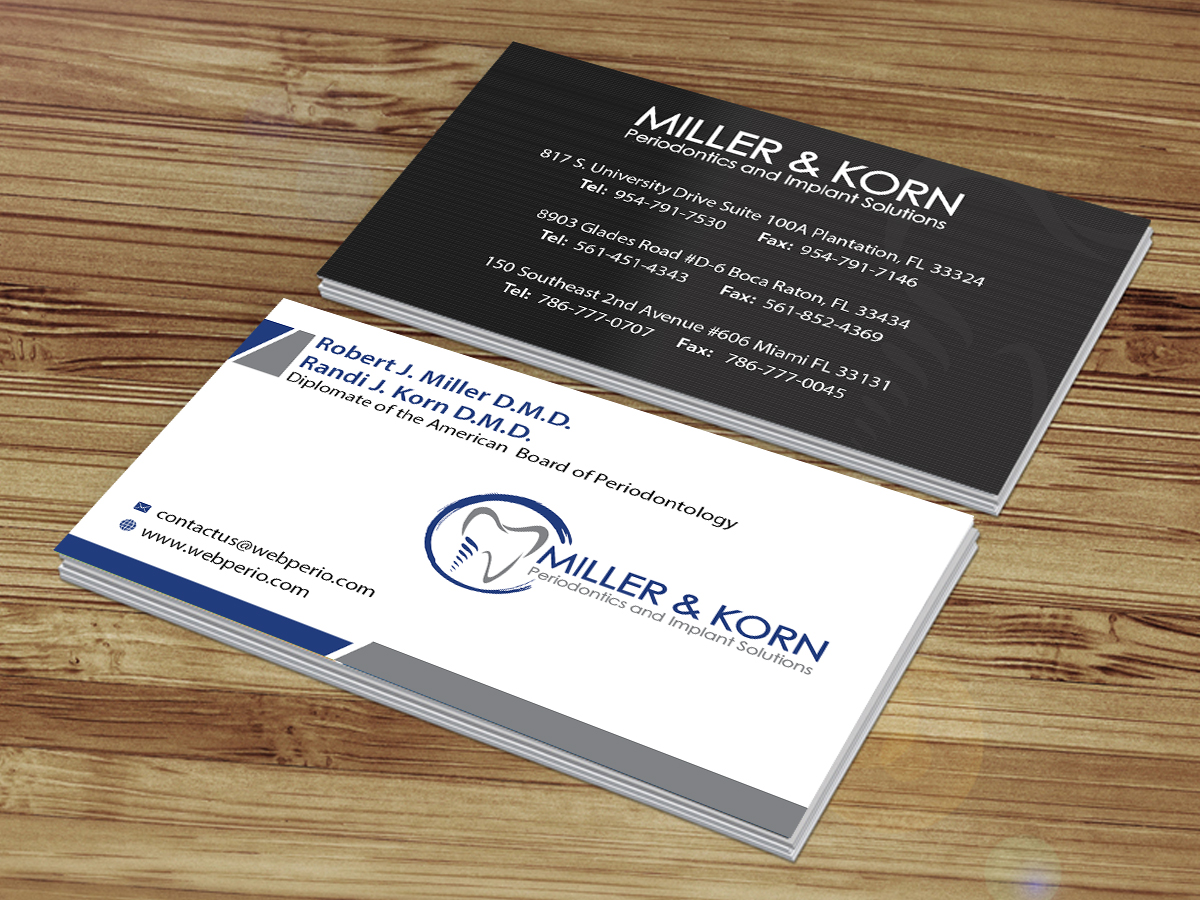 Business Card Design by Creations Box 2015 for Miller & Korn Periodontics and Implant Solutions | Design #9372274