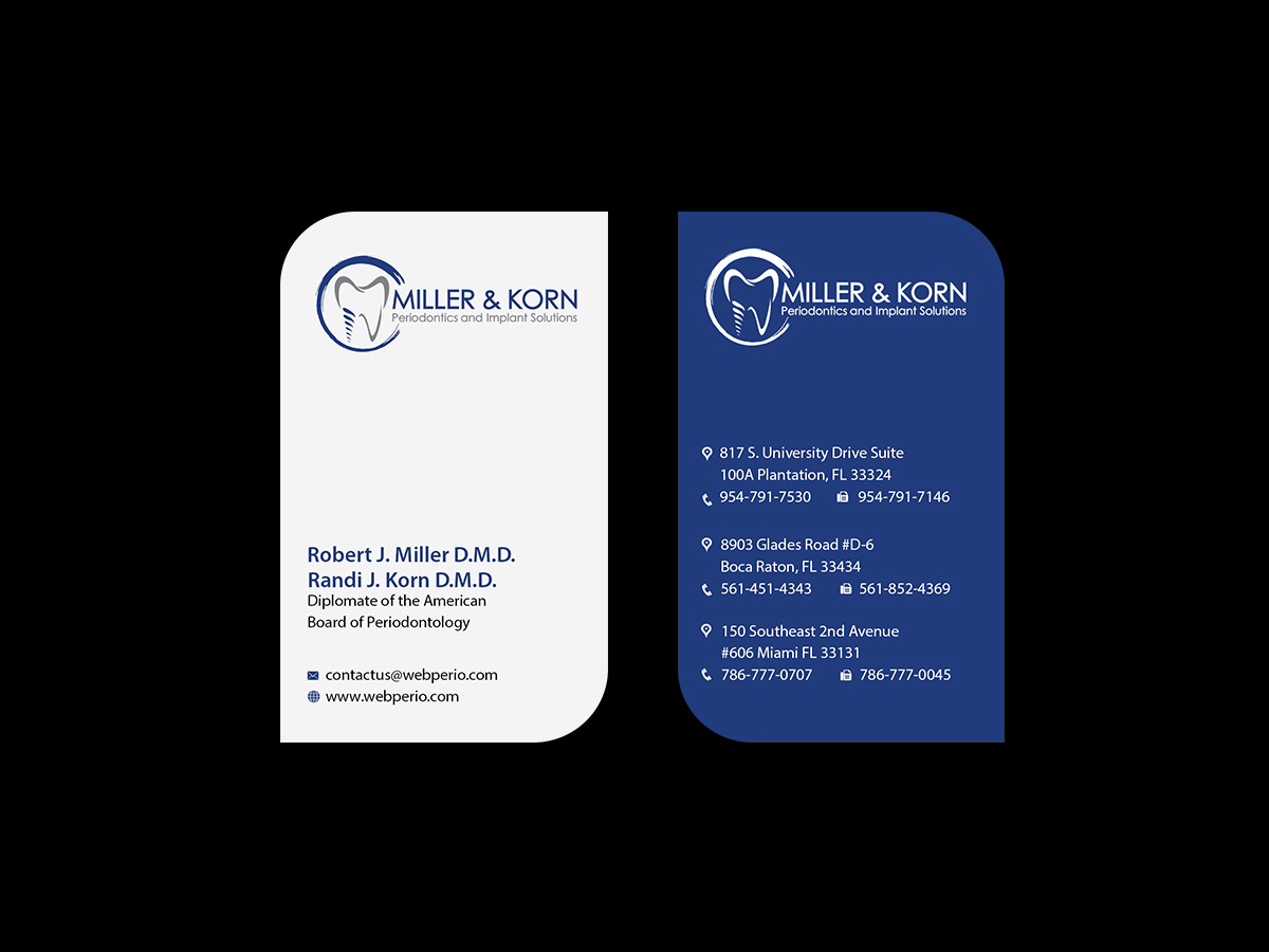 Business Card Design by Creations Box 2015 for Miller & Korn Periodontics and Implant Solutions | Design #9372276