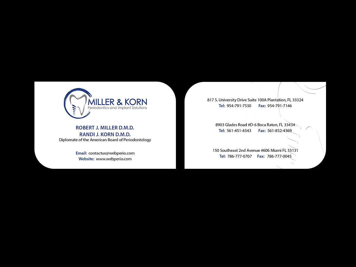 Design de Carte de Visite par Creations Box 2015 pour Miller & Korn Periodontics and Implant Solutions | Design #9372278