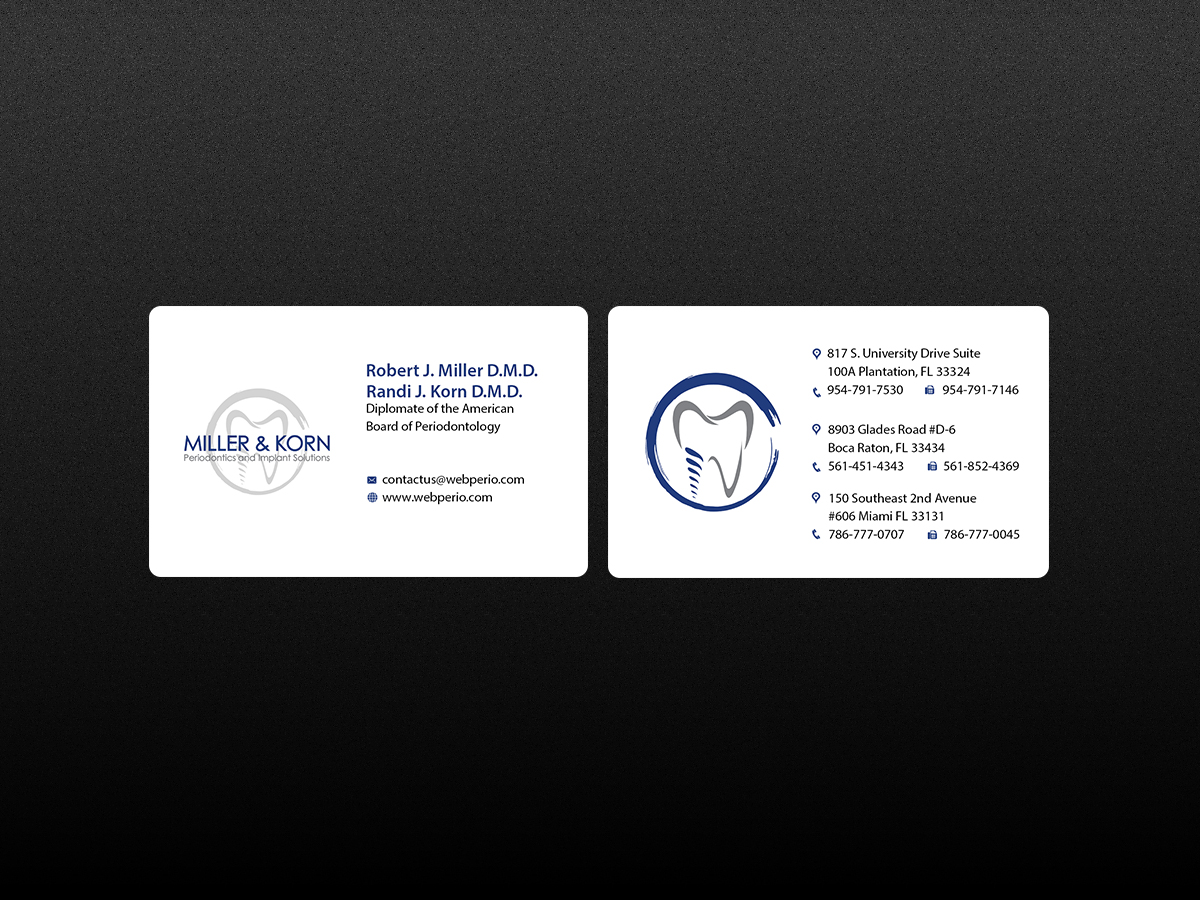 Business Card Design by Creations Box 2015 for Miller & Korn Periodontics and Implant Solutions | Design #9372279
