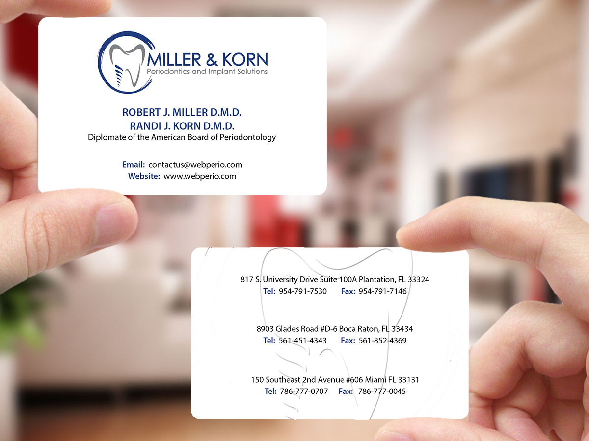 Business Card Design by Creations Box 2015 for Miller & Korn Periodontics and Implant Solutions | Design #9372283
