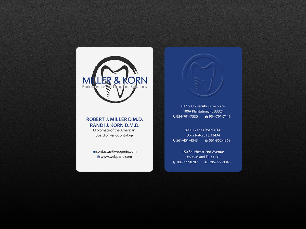 Business Card Design by Creations Box 2015 for Miller & Korn Periodontics and Implant Solutions | Design #9372284