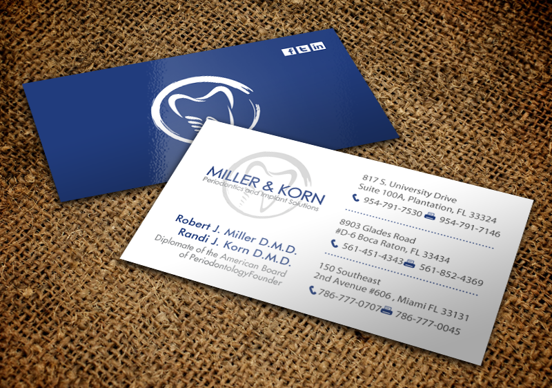 Visitenkarten-Design von chandrayaan.creative für Miller & Korn Periodontics and Implant Solutions | Design #9380642